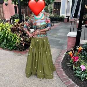 Embroidered Olive Green Skirt